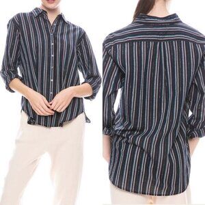 Xirena Women's Blue Night Spark Beau Striped Button Up Long Sleeve Shirt XS